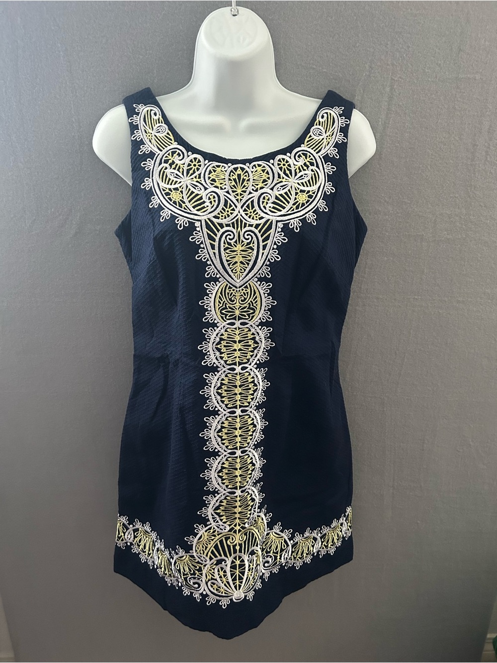 Lilly Pulitzer Delia True Navy Catch A Ray Embroidered Shift Dress Size 2